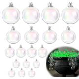 18 PCS Iridescent Ornaments Balls 4 Size Clear Plastic Christmas Ornament Christmas Clear Balls Halloween Decor for DIY Craft Baubles Pot Cauldron,Witch Brew Pot,Halloween Decorations,Xmas Tree Decor
