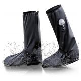 Waterproof Shoe Covers for Men Women,Rain Shoe Covers with Reflector, Rain Gear Reusable & Foldable Rain Boot Shoe Covers with Zipper, Non-Slip & Breathability (Large Women/Large Men)