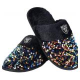 FOCO womens NFL Las Vegas Raiders Team Logo Ladies Sequin Fashion Slippers Medium