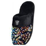FOCO womens NFL Las Vegas Raiders Team Logo Ladies Sequin Fashion Slippers Medium