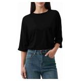 2025 Half Sleeve Spring Tee,Womens Fashion Oversized Tshirts Short Sleeve Crewneck Color Black Summer Trendy Clothes Medium