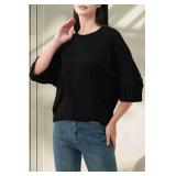 2025 Half Sleeve Spring Tee,Womens Fashion Oversized Tshirts Short Sleeve Crewneck Color Black Summer Trendy Clothes Medium