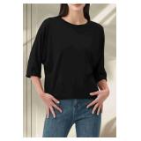 2025 Half Sleeve Spring Tee,Womens Fashion Oversized Tshirts Short Sleeve Crewneck Color Black Summer Trendy Clothes Medium