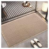 Bathroom Rugs Waffle Bathroom mat Boho Bath mat Super Absorbent Non Slip Bath Rugs, Washable, Ultra Soft Rubber Backed Shower mat, Bath mats for Bathroom Floor, Brown 18x30in