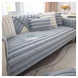 vctops 3D Striped Faux Fur Couch Cover Thick Warm Soft Sofa Cover Non Slip Fuzzy Plush Furry Sofa Slipcovers Shaggy Cozy Washable Furniture Protector for Pets, Kids (Greyish Blue,28'x59')