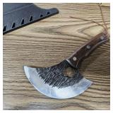 FULLHI Kitchen Knife with Guard, High Carbon Steel Forged Full Tang Knife for Outdoor Cooking, Camping BBQ