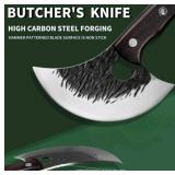 FULLHI Kitchen Knife with Guard, High Carbon Steel Forged Full Tang Knife for Outdoor Cooking, Camping BBQ