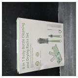 Bottle Brush Set -Baby Travel Essential-6 in 1 Bottle Cleaner Kit with Silicone Bottle Brush,Nipple Cleaner Brush,Straw Brush,Soap Dispenser,Storage Box,Bottle Drying Rack for Home and Travel(Green)