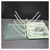 Bottle Brush Set -Baby Travel Essential-6 in 1 Bottle Cleaner Kit with Silicone Bottle Brush,Nipple Cleaner Brush,Straw Brush,Soap Dispenser,Storage Box,Bottle Drying Rack for Home and Travel(Green)