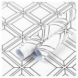 Heroad White Peel and Stick Wallpaper White and Black Contact Paper Geometric Modern Wall Paper for Nursery Room Bedroom Bathroom Cabinets Vinyl Roll Self-Adhesive Waterproof 17.3  x 78.7