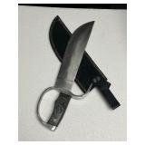 Hardcore Heavy Duty Bowie Knife Style Huge Steel Blade - Finger Cover & Black Leather Sheath - 11.5” Blade