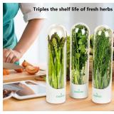 EXQUIZE Fresh Herb Keeper - Refrigerator Organizers - 3 Pack White BPA Free Round Containers - Includes Green Herb Tool - 2.5 Inches (Bundle of 2)