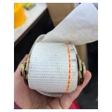 Bundle of 2 White Cargo Equipment 1,500lb Capacity Straps - 1 Hook End & 1 Clamp End