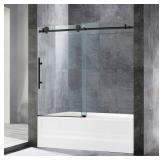 WOODBRIDGE Frameless Bathtub Shower Doors 56-60' Width x 62'Height with 3/8'(10mm) Clear Tempered Glass in Matte Black Finish,MSDC6062-MBL *Retails $789* - no box