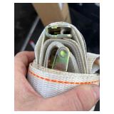Bundle of 2 White Cargo Equipment 1,500lb Capacity Straps - 1 Hook End & 1 Clamp End