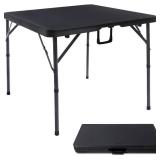 34' Square Folding Card Table, Fold-in-Half Utility Dining Portable Table Heavy Duty HDPE Plastic Foldable with Carrying Handle Indoor Outdoor for Picnic, Camping, Party, Black 34' Square Folding Card Table, Fold-in-Half Utility Dining Portable Table Heavy Duty HDPE Plastic Foldable with Carrying Handle Indoor Outdoor for Picnic, Camping, Party, Black