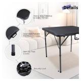 34' Square Folding Card Table, Fold-in-Half Utility Dining Portable Table Heavy Duty HDPE Plastic Foldable with Carrying Handle Indoor Outdoor for Picnic, Camping, Party, Black 34' Square Folding Card Table, Fold-in-Half Utility Dining Portable Table Heavy Duty HDPE Plastic Foldable with Carrying Handle Indoor Outdoor for Picnic, Camping, Party, Black