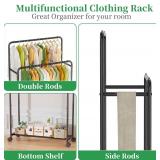 Simple Trending Clothing Clothes Rack Double Rods with Wheels, Rolling Metal Garment Rack for Hanging, Black Simple Trending Clothing Clothes Rack Double Rods with Wheels, Rolling Metal Garment Rack for Hanging, Black