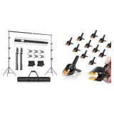 EMART 10x10FT Backdrop Stand, Photo Studio Back Drop Adjustable Stand with 6 Backdrop Clamps,2 Sandbags and Carry Bag + EMART 12 Pack Heavy Duty Spring Clamps 4.5 Inch EMART 10x10FT Backdrop Stand, Photo Studio Back Drop Adjustable Stand with 6 Backdrop Clamps,2 Sandbags and Carry Bag + EMART 12 Pack Heavy Duty Spring Clamps 4.5 Inch