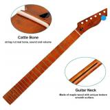 22-Fret Replacement Neck for Tele Electric Guitar, Polished Finish, Bone Nut, Brown 22-Fret Replacement Neck for Tele Electric Guitar, Polished Finish, Bone Nut, Brown