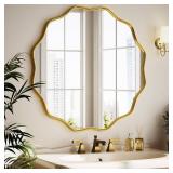 Round Wavy Mirror - 24 Inch Bathroom Vanity Mirror Metal Frame Circle Wall Mounted Mirror for Bedroom Living Room Entryway, Gold Round Wavy Mirror - 24 Inch Bathroom Vanity Mirror Metal Frame Circle Wall Mounted Mirror for Bedroom Living Room Entryway, Gold