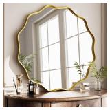 Round Wavy Mirror - 24 Inch Bathroom Vanity Mirror Metal Frame Circle Wall Mounted Mirror for Bedroom Living Room Entryway, Gold Round Wavy Mirror - 24 Inch Bathroom Vanity Mirror Metal Frame Circle Wall Mounted Mirror for Bedroom Living Room Entryway, Gold