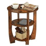 Rustic Brown Round Side Table, 3-Tier End Table with Storage Shelves, Farmhouse Nightstand for Bedroom, Small Accent Table for Living Room Sofa, 19.7' D x 21.7' H Rustic Brown Round Side Table, 3-Tier End Table with Storage Shelves, Farmhouse Nightstand for Bedroom, Small Accent Table for Living Room Sofa, 19.7' D x 21.7' H