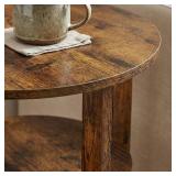 Rustic Brown Round Side Table, 3-Tier End Table with Storage Shelves, Farmhouse Nightstand for Bedroom, Small Accent Table for Living Room Sofa, 19.7' D x 21.7' H Rustic Brown Round Side Table, 3-Tier End Table with Storage Shelves, Farmhouse Nightstand for Bedroom, Small Accent Table for Living Room Sofa, 19.7' D x 21.7' H