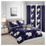 Retails for $103! 9 Pieces Bed in a Bag with Curtains,Queen Size,Navy Blue and White Flower,Coverlet Quilted Bed Throw,Bedcover,Machine Washable,Gift for Wedding and Fastival Retails for $103! 9 Pieces Bed in a Bag with Curtains,Queen Size,Navy Blue and White Flower,Coverlet Quilted Bed Throw,Bedcover,Machine Washable,Gift for Wedding and Fastival
