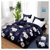 Retails for $103! 9 Pieces Bed in a Bag with Curtains,Queen Size,Navy Blue and White Flower,Coverlet Quilted Bed Throw,Bedcover,Machine Washable,Gift for Wedding and Fastival Retails for $103! 9 Pieces Bed in a Bag with Curtains,Queen Size,Navy Blue and White Flower,Coverlet Quilted Bed Throw,Bedcover,Machine Washable,Gift for Wedding and Fastival