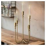 Large Iron Candelabra Centerpieces for Tables, 17.7' Tall Taper Candle Holders, Vintage Brass Gold Candlestick Holders, Antique Fireplace Mantel Decorations for Living Room, 5 Arms Large Iron Candelabra Centerpieces for Tables, 17.7' Tall Taper Candle Holders, Vintage Brass Gold Candlestick Holders, Antique Fireplace Mantel Decorations for Living Room, 5 Arms