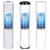 3-Stage Whole House Water Filter Set Replacement Pack with Sediment, KDF High Capacity, Carbon Block Cartridge Filters, 20 x 4.5 inch, 3 Count (Pack of 1) 3-Stage Whole House Water Filter Set Replacement Pack with Sediment, KDF High Capacity, Carbon Block Cartridge Filters, 20 x 4.5 inch, 3 Count (Pack of 1)