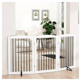Freestanding Pet Gate for Dogs, Foldable Wooden Dog Gate for House Indoor, Tall Pet Fence for Stair, Doorway,Hall, Support Feet Included, 3 Panels 32',White Freestanding Pet Gate for Dogs, Foldable Wooden Dog Gate for House Indoor, Tall Pet Fence for Stair, Doorway,Hall, Support Feet Included, 3 Panels 32',White