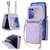 for Samsung Galaxy Z Flip 7 Case with Card Holder with 8-Card Slots Wallet Case with Detachable Strap Crossbody Lanyard Soft PU Leather for Women- Purple for Samsung Galaxy Z Flip 7 Case with Card Holder with 8-Card Slots Wallet Case with Detachable Strap Crossbody Lanyard Soft PU Leather for Women- Purple