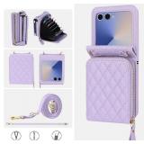 for Samsung Galaxy Z Flip 7 Case with Card Holder with 8-Card Slots Wallet Case with Detachable Strap Crossbody Lanyard Soft PU Leather for Women- Purple for Samsung Galaxy Z Flip 7 Case with Card Holder with 8-Card Slots Wallet Case with Detachable Strap Crossbody Lanyard Soft PU Leather for Women- Purple