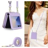 for Samsung Galaxy Z Flip 7 Case with Card Holder with 8-Card Slots Wallet Case with Detachable Strap Crossbody Lanyard Soft PU Leather for Women- Purple for Samsung Galaxy Z Flip 7 Case with Card Holder with 8-Card Slots Wallet Case with Detachable Strap Crossbody Lanyard Soft PU Leather for Women- Purple