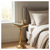 Small Round Gold Side Table by Objet D Art, Accent, End, Pedestal, Martini, Cocktail and Drink Table for Living Room and Small Spaces, Petra Vintage Metal Brass Style Decor, 21 Height Small Round Gold Side Table by Objet D Art, Accent, End, Pedestal, Martini, Cocktail and Drink Table for Living Room and Small Spaces, Petra Vintage Metal Brass Style Decor, 21 Height