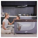 Pamo Babe Portable Crib Baby Playpen with Mattress and Carry Bag Grey Pamo Babe Portable Crib Baby Playpen with Mattress and Carry Bag Grey