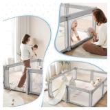 Retails for $170! Sweeby Baby Playpen, 59x59 Inch Baby Gate Foldable Playpens for Babies and Toddlers, Extra Large Playpen with Door Play Yard for Kids Fence Indoor and Outdoor Play Pen, Gray Retails for $170! Sweeby Baby Playpen, 59x59 Inch Baby Gate Foldable Playpens for Babies and Toddlers, Extra Large Playpen with Door Play Yard for Kids Fence Indoor and Outdoor Play Pen, Gray