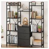 Retails for $104! Triple Bookshelf with 3 Fabric Drawers, 4-Tier Book Shelf and 10 Display Shelves, Industrial Large Bookcase for Home & Office, Black, 47' Wide Retails for $104! Triple Bookshelf with 3 Fabric Drawers, 4-Tier Book Shelf and 10 Display Shelves, Industrial Large Bookcase for Home & Office, Black, 47' Wide