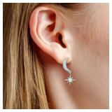 925 Sterling Silver Cubic Zirconia Dangle Crescent Moon and Star Opal Drop Earrings 925 Sterling Silver Cubic Zirconia Dangle Crescent Moon and Star Opal Drop Earrings