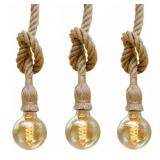 Set of 3 Rustic Vintage Hemp Rope Pendant Lights Handcrafted Farmhouse Hanging Light Fixtures with Adjustable Heights for Kitchen Island, Dining Room, or Bar Decor. NO Bulbs. - Retail: $27 Set of 3 Rustic Vintage Hemp Rope Pendant Lights Handcrafted Farmhouse Hanging Light Fixtures with Adjustable Heights for Kitchen Island, Dining Room, or Bar Decor. NO Bulbs. - Retail: $27