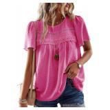 Women's Hot Pink Tops Swiss Dots Blouses for Women Boho Shirts for Women Hippie Solid Round Neck Lace Hem Flowy Short Sleeve Girls M - Retail: $30 Women's Hot Pink Tops Swiss Dots Blouses for Women Boho Shirts for Women Hippie Solid Round Neck Lace Hem Flowy Short Sleeve Girls M - Retail: $30
