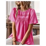 Women's Hot Pink Tops Swiss Dots Blouses for Women Boho Shirts for Women Hippie Solid Round Neck Lace Hem Flowy Short Sleeve Girls M - Retail: $30 Women's Hot Pink Tops Swiss Dots Blouses for Women Boho Shirts for Women Hippie Solid Round Neck Lace Hem Flowy Short Sleeve Girls M - Retail: $30