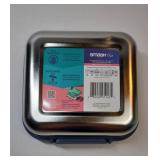 Smash 30 oz / 900ml Microwave Safe Stainless Steel Meal/Sandwich/Lunch Box with Black Hinged Lid Leak-Proof Clip Closure, Silicone Seal, BPA-Free. SMALL DENT ON BOTTOM. Smash 30 oz / 900ml Microwave Safe Stainless Steel Meal/Sandwich/Lunch Box with Black Hinged Lid Leak-Proof Clip Closure, Silicone Seal, BPA-Free. SMALL DENT ON BOTTOM.