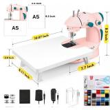Mini Sewing Machine with Extension Table, Dual Speed Portable Sewing Machine for Beginners with Light, Sewing Kit for Household Use, Pink Mini Sewing Machine with Extension Table, Dual Speed Portable Sewing Machine for Beginners with Light, Sewing Kit for Household Use, Pink