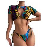 Women's 2 Piece Swimsuit Graffiti Print Cut Out Ring Linked Bikini Set Tie Side Bathing Suit Multicolor S Women's 2 Piece Swimsuit Graffiti Print Cut Out Ring Linked Bikini Set Tie Side Bathing Suit Multicolor S