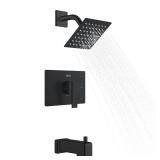 Tub Shower Faucet Set Complete, Matte Black Tub and Shower Trim Kit with 6-Inch Rain Shower Head, Square Shower System, KE-6025A-2 (Shower Valve Included) - Retail: $100 Tub Shower Faucet Set Complete, Matte Black Tub and Shower Trim Kit with 6-Inch Rain Shower Head, Square Shower System, KE-6025A-2 (Shower Valve Included) - Retail: $100
