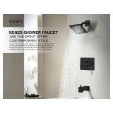 Tub Shower Faucet Set Complete, Matte Black Tub and Shower Trim Kit with 6-Inch Rain Shower Head, Square Shower System, KE-6025A-2 (Shower Valve Included) - Retail: $100 Tub Shower Faucet Set Complete, Matte Black Tub and Shower Trim Kit with 6-Inch Rain Shower Head, Square Shower System, KE-6025A-2 (Shower Valve Included) - Retail: $100