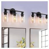 3-Light Bathroom Light Fixtures: Set of 2 Black Modern Vanity Lights with Clear Glass Shade - 18.51 Bathroom Wall Lamp for Mirror Kitchen Living Room - Retail: $53' 3-Light Bathroom Light Fixtures: Set of 2 Black Modern Vanity Lights with Clear Glass Shade - 18.51 Bathroom Wall Lamp for Mirror Kitchen Living Room - Retail: $53'